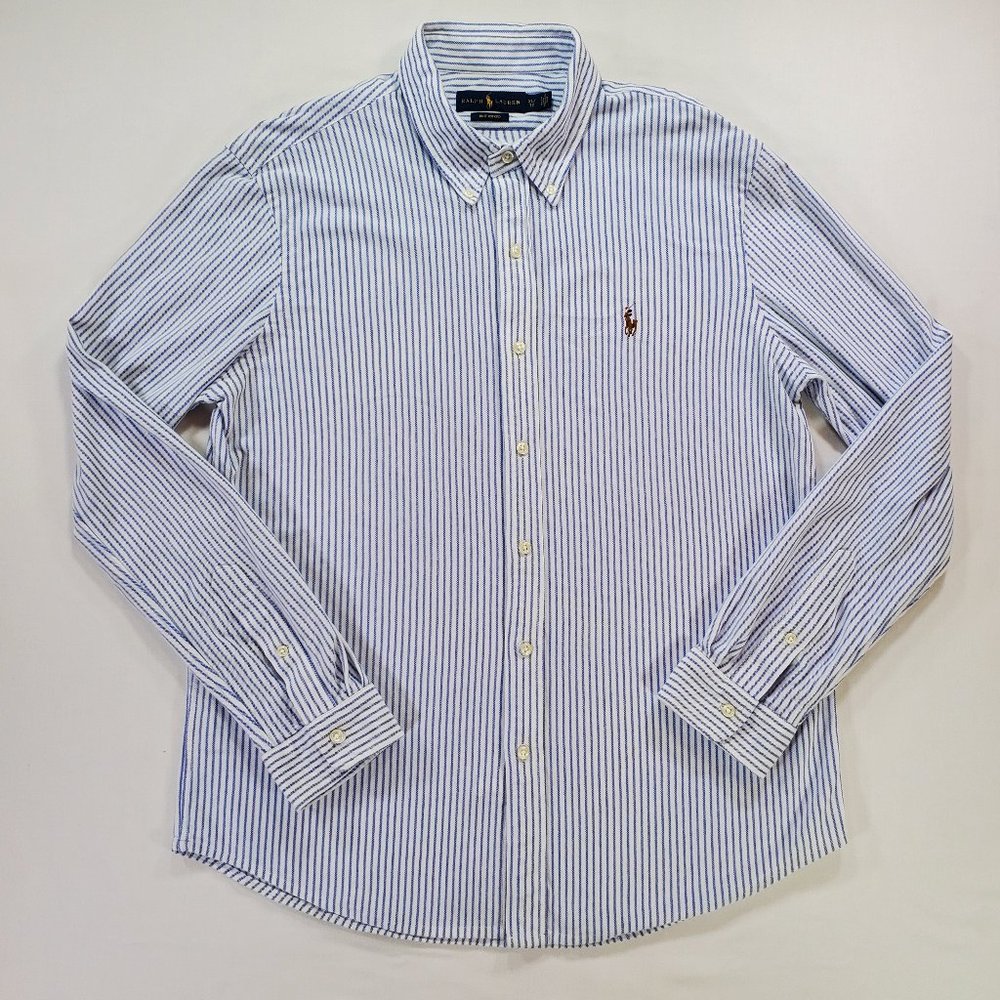 Ralph Lauren Shirt Men XL White Blue Striped Multicolor Pony Oxford Button Down